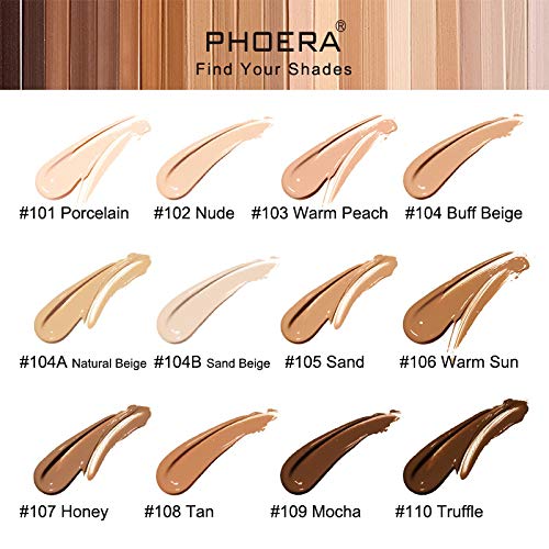 AQUAPURITY PHOERA Full Coverage Foundation New Formula Waterproof Long Lasting Oil Free Velvet Matte Liquid Foundation for Oily Skin Flawless Makeup Base Cream Concealer (101 Porcelain)-VivaGrace Women