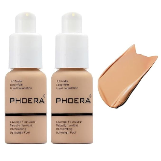 2 Pack PHOERA Foundation, 24HR Matte Oil Control Concealer, Full Coverage Foundation for Women Makeup.(104# Buff Beige)-VivaGrace Women