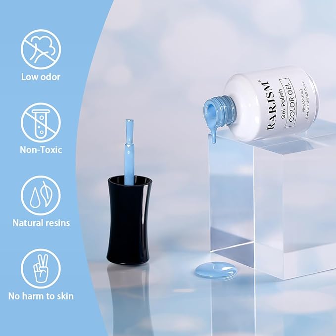 RARJSM Light Blue Gel Nail Polish Pastel GelNailPolish 1PCS 15ML Sky Blue GelPolish Spring Summer Gel Polish Soak off U V Curing Required Nail Art Starter Salon DIY at Home