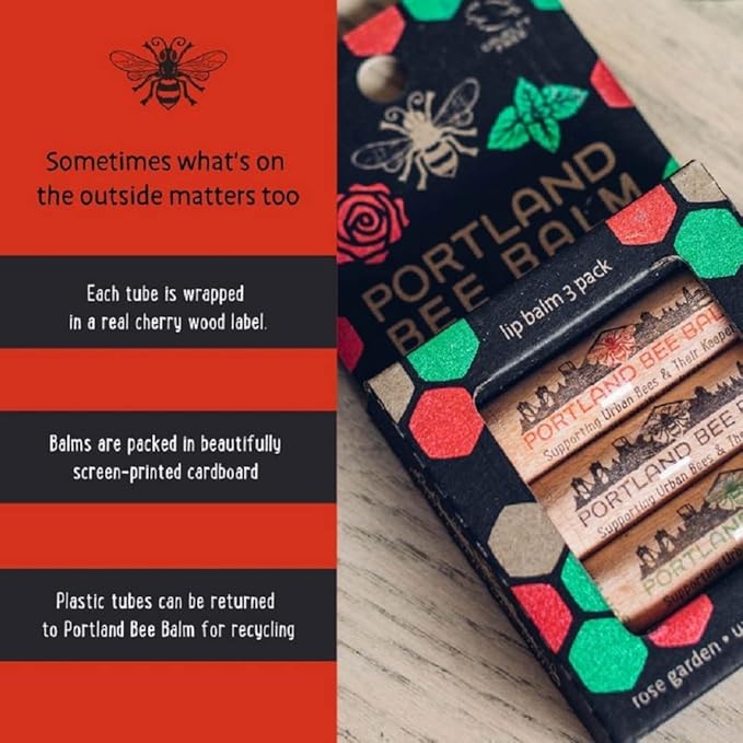 Portland Bee Balm All Natural Handmade Beeswax Based Lip Balm Unscented, Oregon Mint and Rose Assortment 3 Count-VivaGrace Women