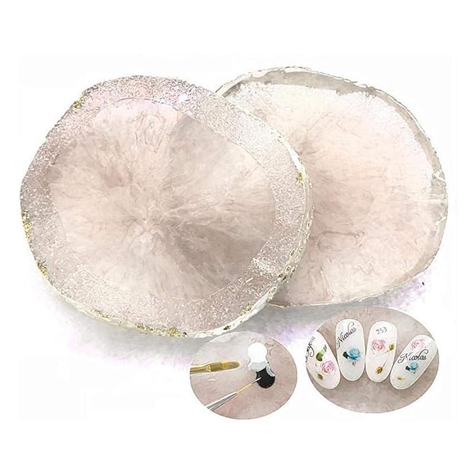 MISUD Resin Nail Art Palette, Nail Polish Drawing Color Dish Golden Edge Resin Stone Paint Drawing Color Dish Manicure Nail DIY Tool (White)-VivaGrace Women
