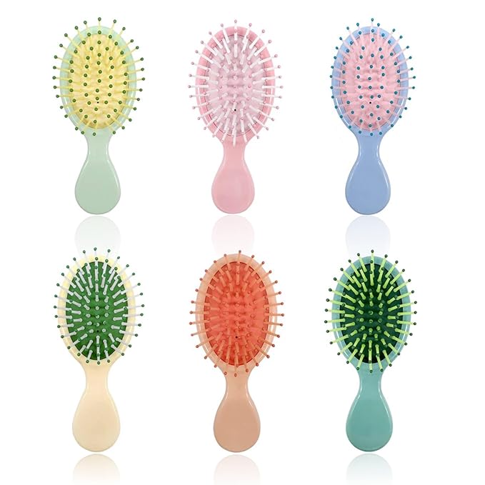 6 Pieces Mini Wet Hair Brush, Travel Detangling Brush, for Most Hair Types, with Ease Knots Without Tears or Breakage, Multicolor-VivaGrace Women
