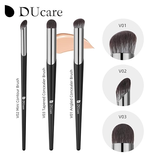 DUcare Nose Contour Brush, Angled Concealer Brush Under Eye, Small Under Eye Makeup Brush for Dark Circles Puffiness Puffy Face Eyebrow Eyes (V02 Mini Contour Brush)-VivaGrace Women