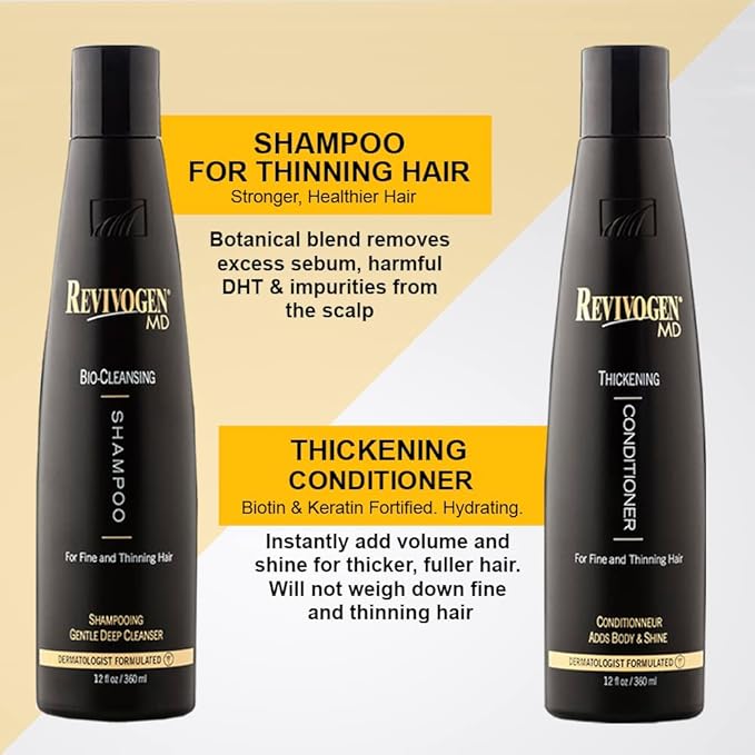 Revivogen MD Bio-Cleansing Shampoo and Conditioner for Thinning Hair, DHT Blocker Shampoo, Hair Loss Shampoo, Shampoo Thinning Hair, Conditioner for Thinning Hair, Hair Loss Conditioner 12oz-VivaGrace Women
