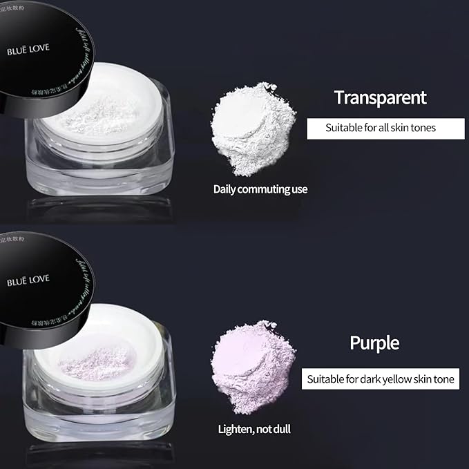 BLUE LOVE Setting Powder Makeup for Oily Skin, Oil Control Smooth Face Makeup Powder Foundation, Waterproof Setting Powder Compact, Oil Control Face Pressed Loose Powder(Purple)-VivaGrace Women