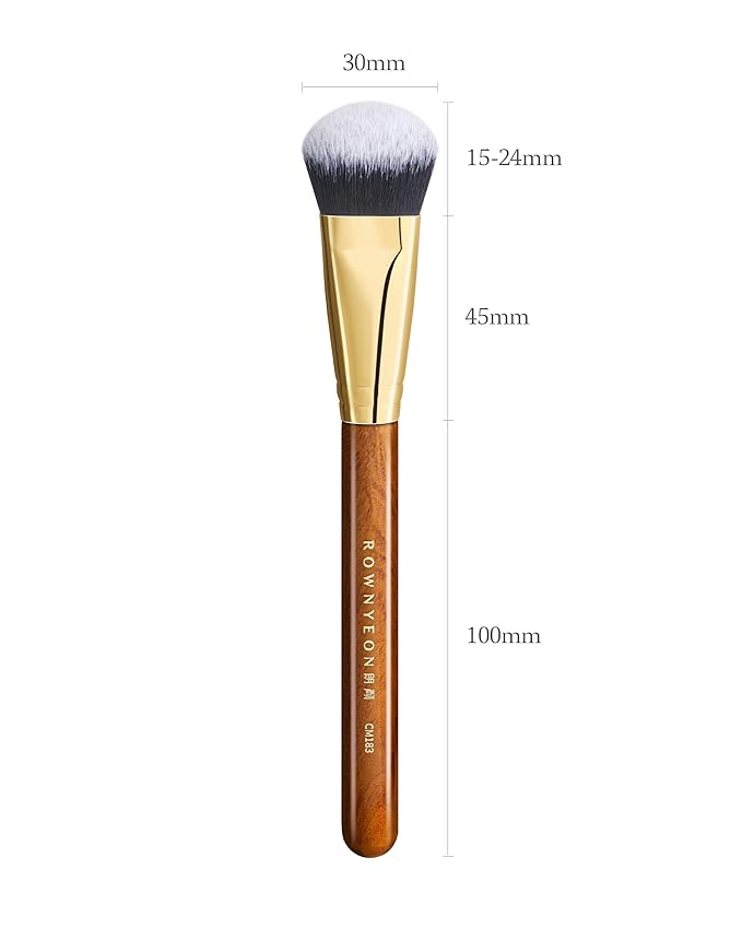 Desert Oak Series Angled Dome Cream Blush Brush - Medium Nylon Bristles for Flawless Cream/Liquid Blush Application, Seamless Stippling & Blending, Bubinga Handle & Brass Ferrule (CM 183)-VivaGrace Women