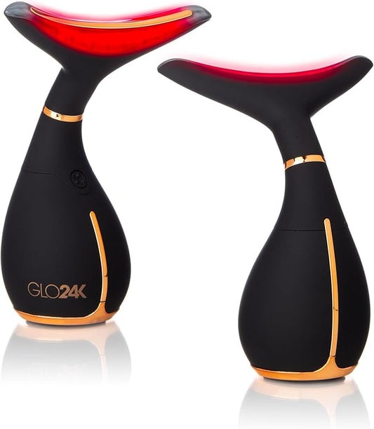 GLO24K Red Light Beauty Device for Face & Neck – 2-Pack, 3-in-1 Facial and Neck Massager with Triple LED & Vibration Technology-VivaGrace Women