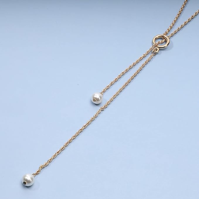 Boho Pearl Lariat Necklace Gold Chunky Chain Y Necklace Pearl Tassel Necklace Long Necklaces for Women and Girls Prom Bridal Necklace Jewelry-VivaGrace Women