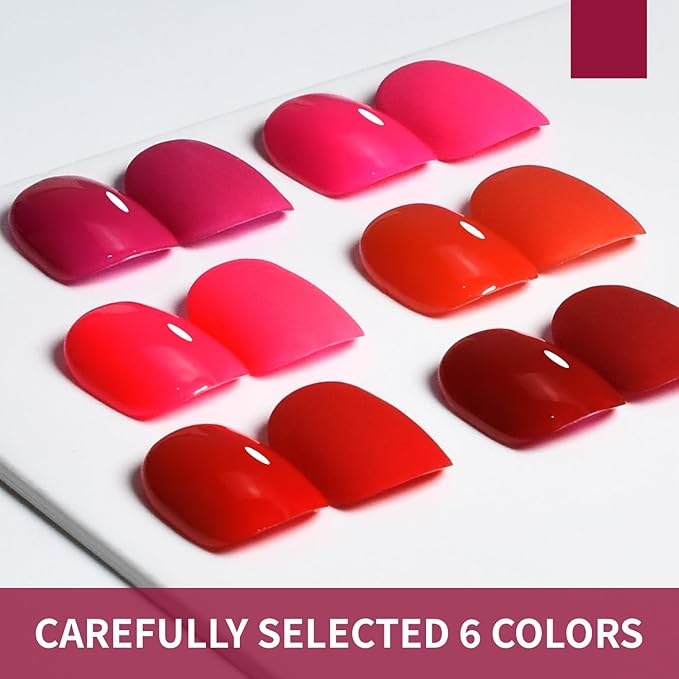 JODSONE 10ml Red Gel Nail Polish Set 6Colors Rose Red Deep All Seasons Neutral Soak off LED Lamp Gel Manicure Set for Nail Art-VivaGrace Women