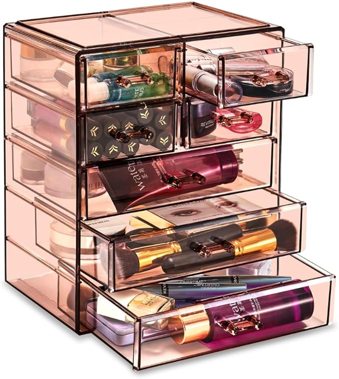 Sorbus Acrylic Makeup Organizer - Organization and Storage Case for Cosmetics Make Up & Jewelry - Big Clear Makeup Organizer for Vanity, Bathroom, College Dorm, Closet, Desk (3 Large, 4 Small Drawers)-VivaGrace Women