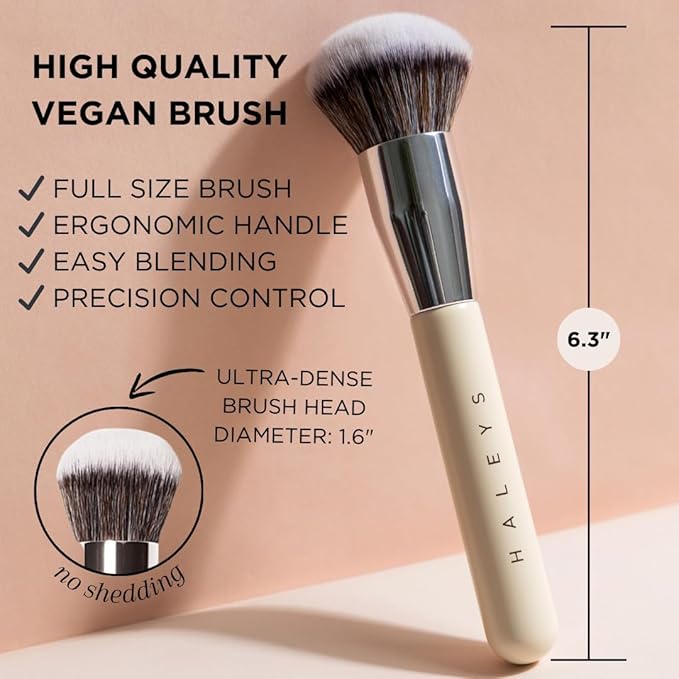 HALEYS Kabuki Makeup Brush + GWP Skin Tint Mini, VEGAN+CRUELTY-FREE, Sustainable Wood, Vegan Bristles for Airbrushed Finish, For Creams, Liquids, Powder, Streak-free, Perfect Blending, Buffs, Blurs-VivaGrace Women