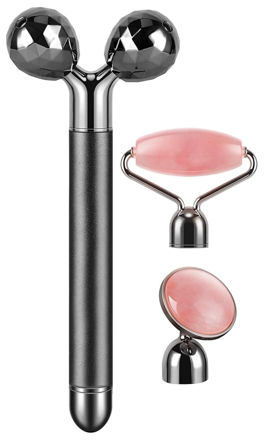3-IN-1 Electric Jade Roller 3D Roller Facial Roller & Face Massager,Black-VivaGrace Women