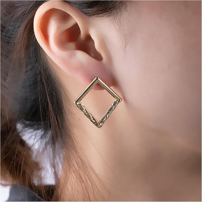 Vintage Hammered Square Drop Earrings Gold Hollow Square Earrings Metal Square Stud Earrings Minimalist Geometric Square Earrings Jewelry for Women-VivaGrace Women