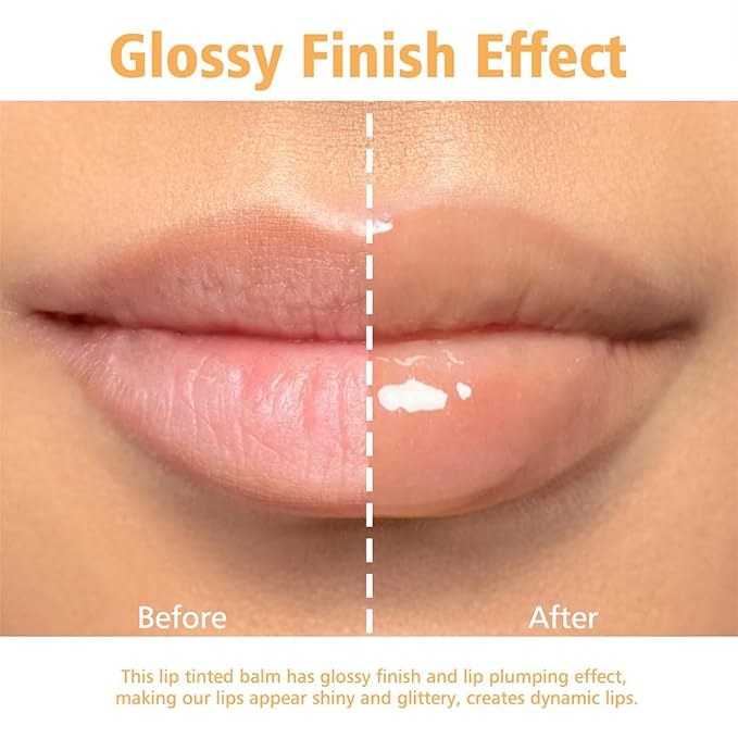 GECOMO Lip Glowy Balm, Moisturizing Lip Gloss, Nourishing Glossy Transparent Plumping Oil, Non-sticky Tinted Toot Lip Balm for Lip Care (PEACH) 0.35oz-VivaGrace Women