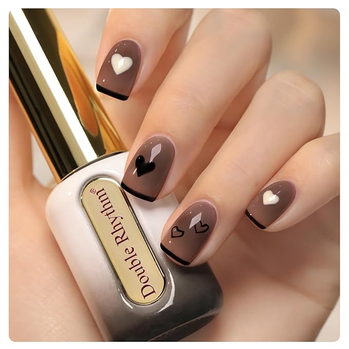 Double Rhythm 0.50 OZ Gel Polish Hema Free Same Color Same Bottle Golden Round Translucent Neutral Natural Milky 15 ML Jelly UV Polish Art DIY at Home (Black-C1366)