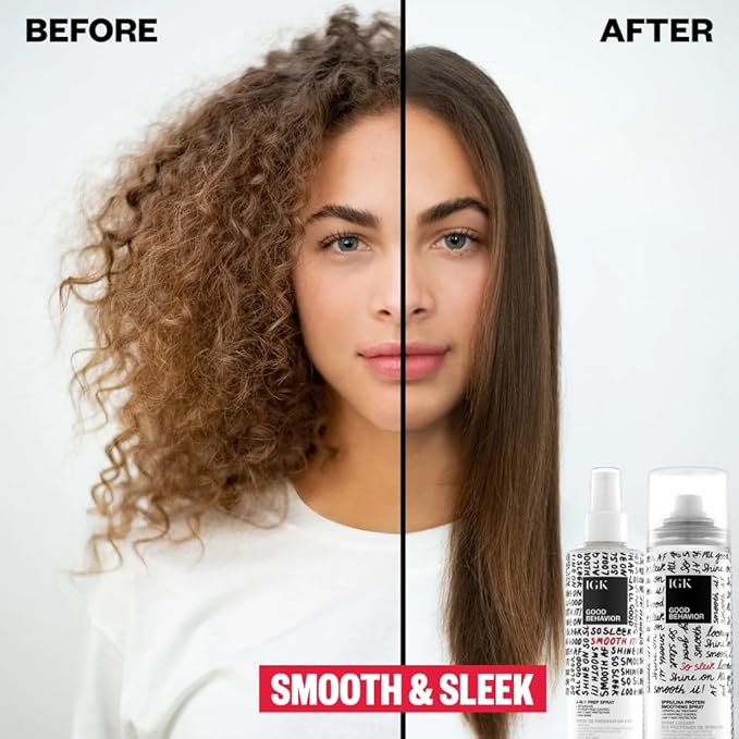 IGK GOOD BEHAVIOR Smoothing Frizz Fighters Set | 4-in-1 Prep Spray + Spirulina Protein Smoothing Spray | Frizz Control + Heat Protectant | Vegan + Cruelty Free-VivaGrace Women