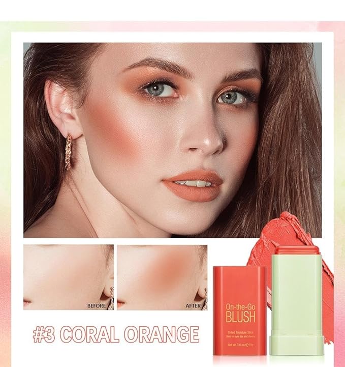 Blush Rare Beauty Liquid Blush Cream Blush Stick For Cheeks Natural Blendable Powder Blusher Stick On The Go Blush Brushes For Makeup Cheeks,Natural Waterproof, Long Lasting (orange)-VivaGrace Women