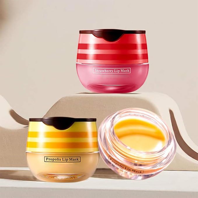 4PCS Bee Lip Balm Honey Lip Balm,Exfoliating Honey Pot Lip Balm Sleeping Lip Mask with Brush, Hydrating & Prevention Dry and Cracked, Lip Scrubs Exfoliator & Moisturizer-VivaGrace Women