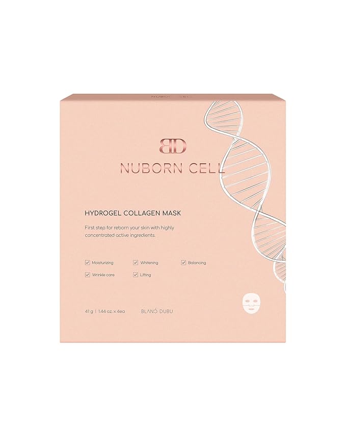 Nuborn Cell Hydrogel Collagen Mask | Advanced Stem Cell Face Mask for Dry Skin | 2% Niacinamide, Peptides, Collagen, and Hyaluronic Acid | Made in Korea, (4 masks) Pack of 1-VivaGrace Women