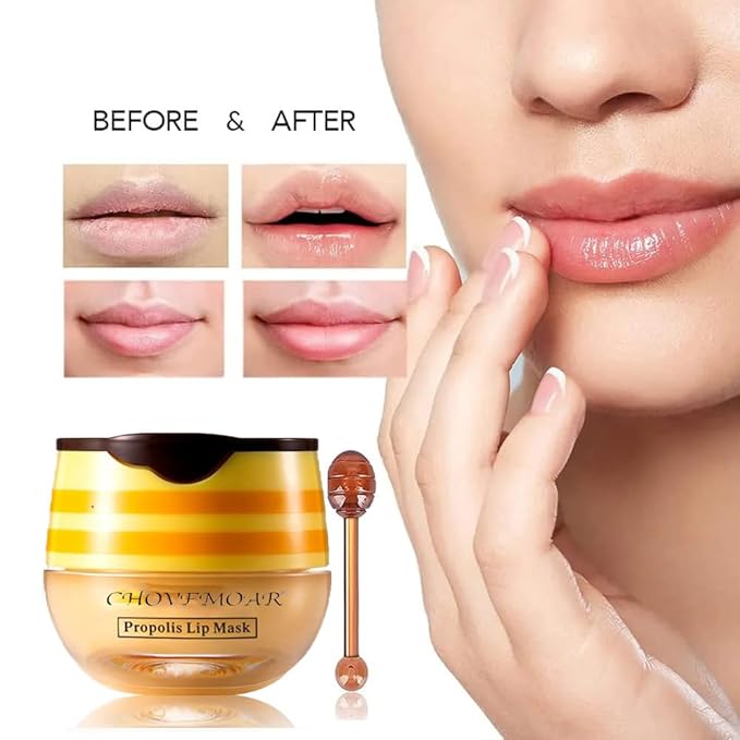 4PCS Nourishing Bee Lip Balm Honey Pot, Honey & Strawberry Lip Mask Moisturizing Lip Balm with Brush, Hydrating & Prevention Dry and Cracked Lips Reduces Lip Lines Lip Care Product-VivaGrace Women