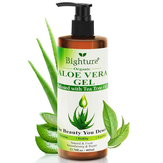 Aloe Vera Gel with Tea Tree Oil for Face, Skin, Hair, Sunburn relief, Organic Aloe Vera Gel from Freshly cut 100% Pure Aloe,13.7oz-VivaGrace Women