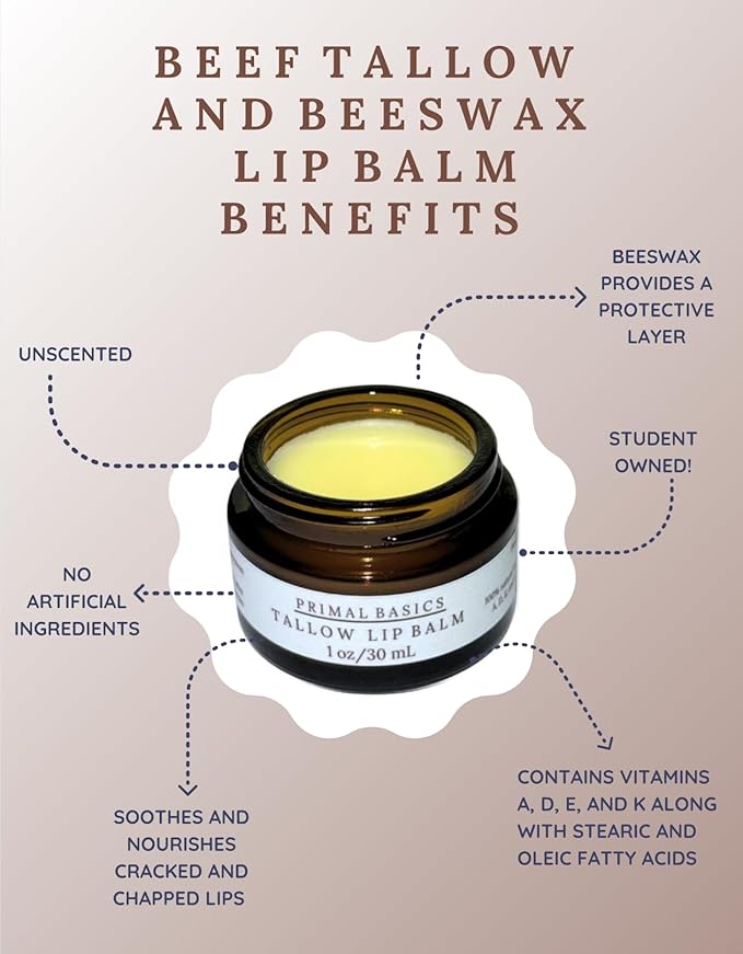 100% Grass Fed Grass Finished Beef Tallow and Beeswax Lip Balm, Face Moisturizer, Body Balm, for Oily, Dry, Sensitive Skin, USA Made-VivaGrace Women