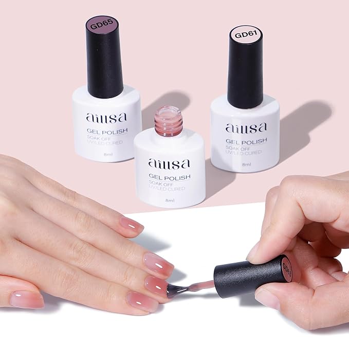 AILLSA Burgundy Red Gel Nail Polish Set Nude Jelly Pink Gel Polish with Base and Top Coat, Wine Mauve Neutral Gel Polish Kit Soak Off U V French Manicure Starter DIY at Home