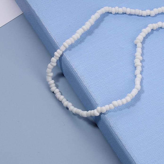 Boho Seed Bead Choker Necklace Tiny Rice Bead Necklace Chain Beachy Necklace Chain Jewelry for Women and Girls-VivaGrace Women