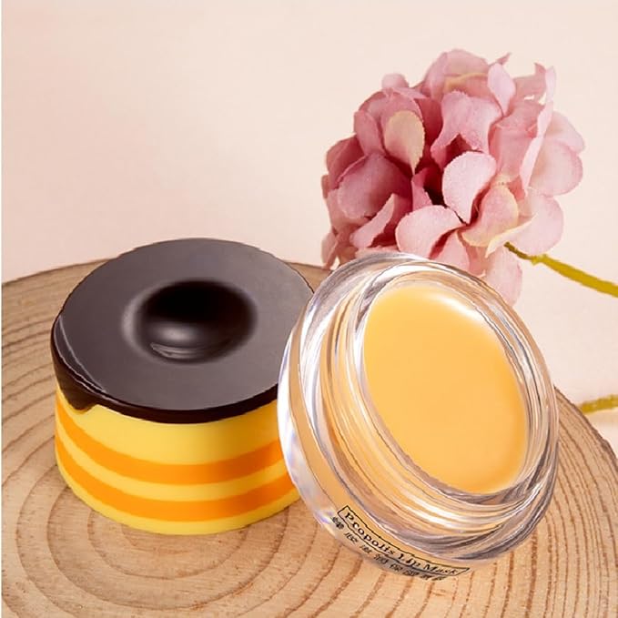 4 PCS Bee Lip Balm Honey Pot,Honey Lip Mask,Honey Propolis Lip Mask Moisturizing Moisture Nourishing Dry & Chapped Lips,Lip Care and Reduces Lip Lines,Lip Exfoliating-VivaGrace Women