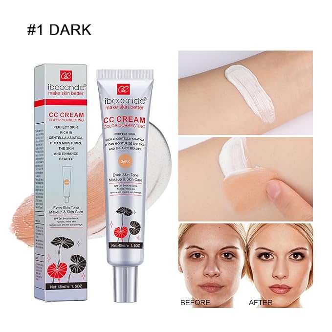Color Correcting CC Cream with SPF 25,Full-Coverage Foundation,Hydrating Serum,Refine Skin Texture, Avoid Sun Damage (Dark, 45 ml)-VivaGrace Women