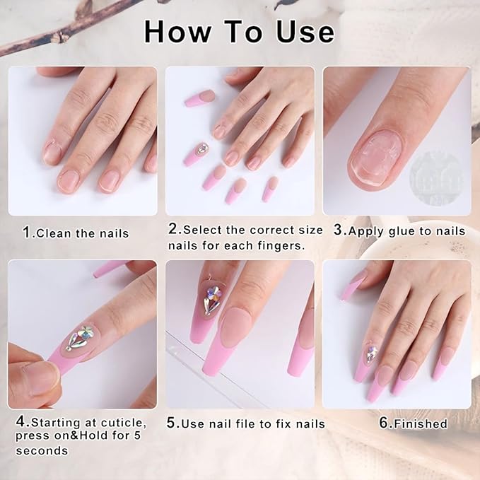 24Pcs Silver Bow Press on Nails Medium Almond French Tip Fake Nails with 3D Star Heart Design Pink White False Nails Full Cover Artificial Glue on Nails Handmade Stick on Nails for Women DIY Manicure