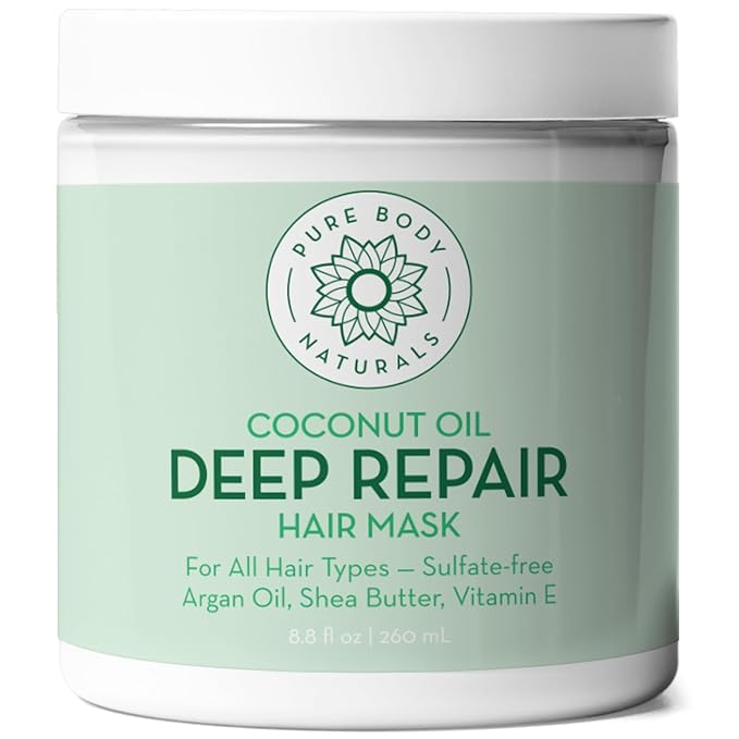 Pure Body Naturals Coconut Oil Hair Mask, Deep Conditioning Hair Treatment for Dry Damaged and Color Treated Hair, Sulfate Free Hair Conditioner, Moisturizes, Repairs, 8.8 Fl Oz-VivaGrace Women