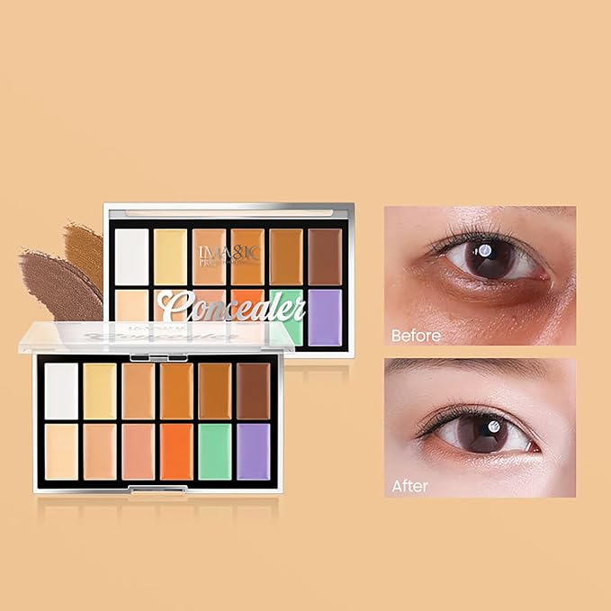 All In One Color Correcting Palette + 8 Makeup Brushes, 3D Cosmetics Cream Contour Highlighting Foundation Makeup Palette Long Lasting for Sculpt &Highlighting, Define Cheekbones-VivaGrace Women