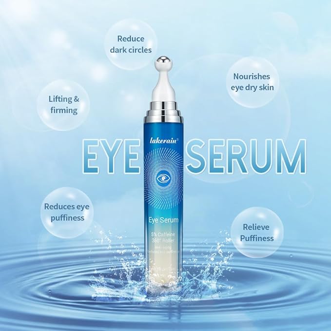 5% Caffeine Eye Serum Moisturizing, Under Eye Cream with 360° Massage Ball for Dark Circles and Puffiness, Hydrating Eye Cream Anti Aging for Bags Fine Lines (1PCS)-VivaGrace Women