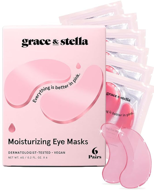 grace & stella Award Winning Under Eye Mask - Reduce Dark Circles, Puffy Eyes, Undereye Bags, Wrinkles - Gel Under Eye Patches - Gifts for Mom - Vegan Cruelty-Free Self Care (Pink, 6 Pairs)-VivaGrace Women
