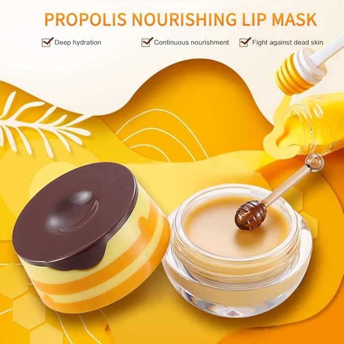 Bee Lip Mask Balm Honey Pot, 2PCS Honey Lip Sleeping Mask Hydrating Prevention Dry and Cracked Lip Scrubs Exfoliator, Overnight Lip Mask Reduces Lip Lines-VivaGrace Women