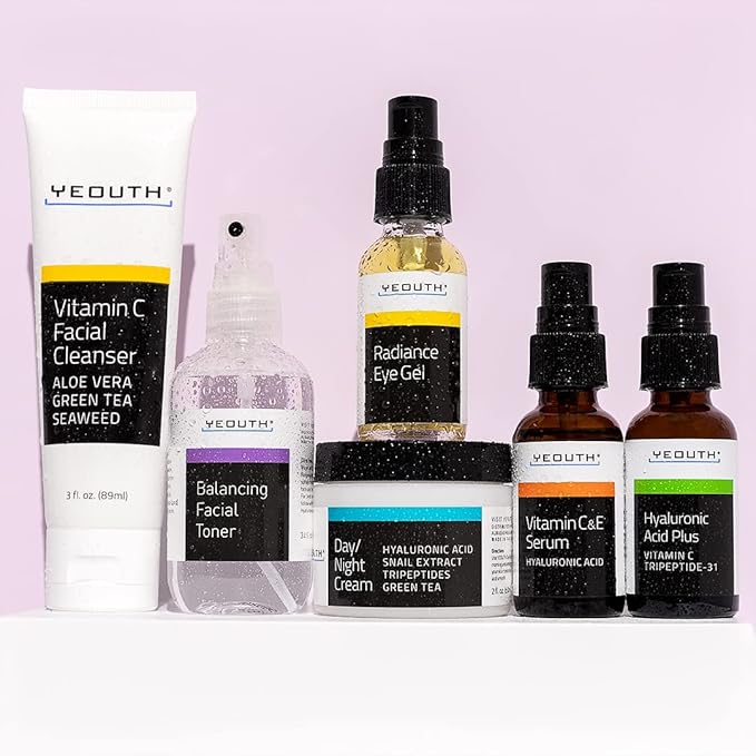 YEOUTH Skin Care Set: Hyaluronic Acid Serum, Vitamin C Serum, Face Cleanser, Toner, Under Eye Gel, Face Cream, 6-Piece Skincare Kit For Women & Men-VivaGrace Women
