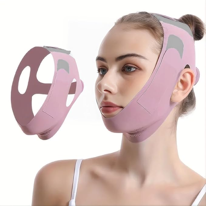 Face Slimming Mask, Breathable Mesh Design,V Line Face Lifting Strap and V Line Face Shaping Belt - Chin and Cheek Lifting Bandage for V Face Lift - Sleeping Mask Strap for Women - pink-VivaGrace Women