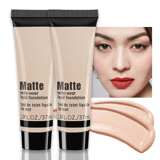 2 Pack Liquid Foundation Cream for Face Makeup,Durable Full Coverage Matte Concealer Make Up,Oil Control & Waterproof Base Primer -1+1 Fl.Oz (IVORY 6#)-VivaGrace Women