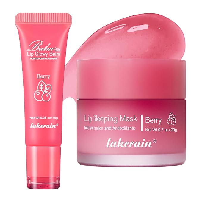 2Pcs Lip Glowy Balm and Lip Sleeping Mask Set, with 4 Flavor Options - Reduce Lip Lines, Enhance Lip Color, Hydrate & Plump Dry Chapped Lips Care (Berry)-VivaGrace Women