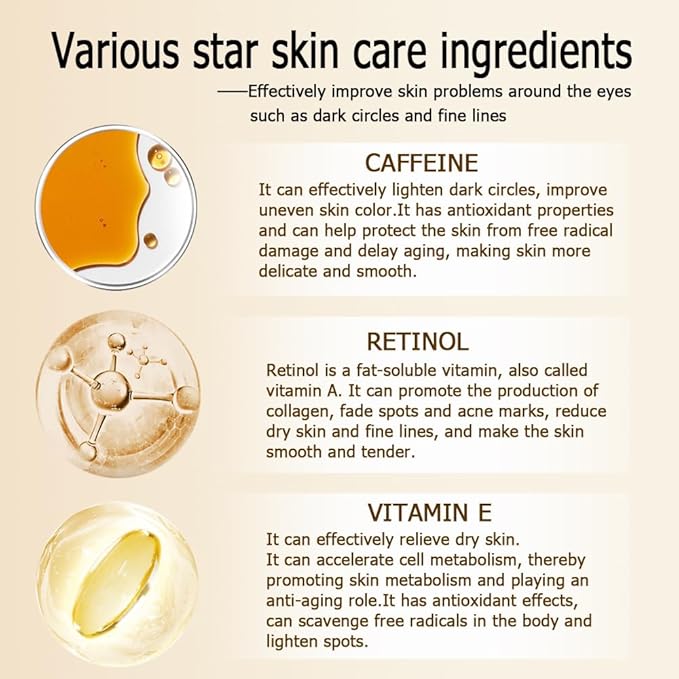 Caffeine Eye Serum Anti Aging, Retinol Eye Serum with 360° Massage Ball for Dark Circles and Puffiness, Deeply Moisturizing, Firms and Lifts Eye Skin, Enhance Skin Elasticity, Smooth Fine Lines-VivaGrace Women