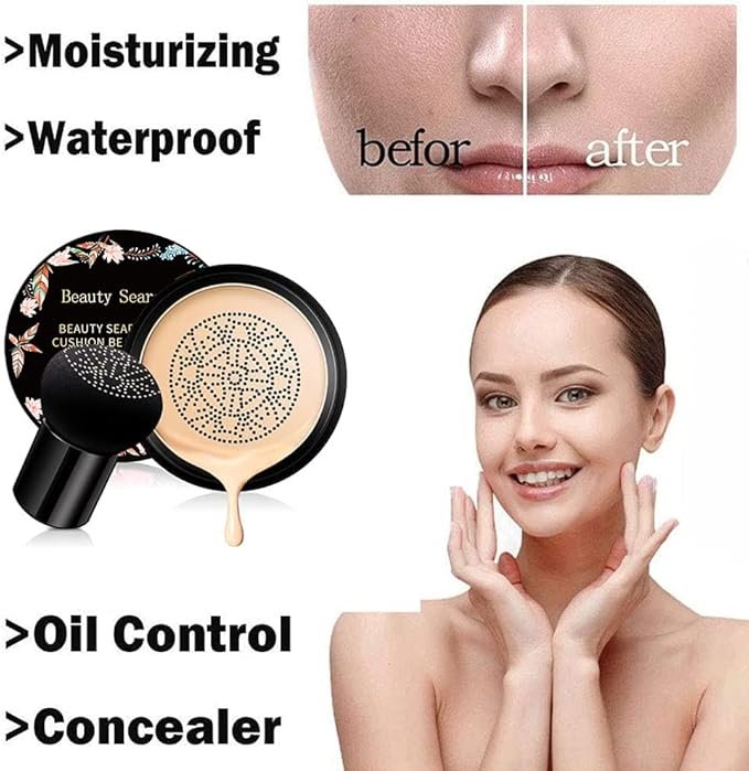 Beauty Glazed Mushroom Head Air Cushion CC Cream Foundation Cover Concealer Makeup Moisturizing Brightening Pigment Liquid Foundation, Even Skin Tone Makeup Base BB # 02 Naturel-VivaGrace Women