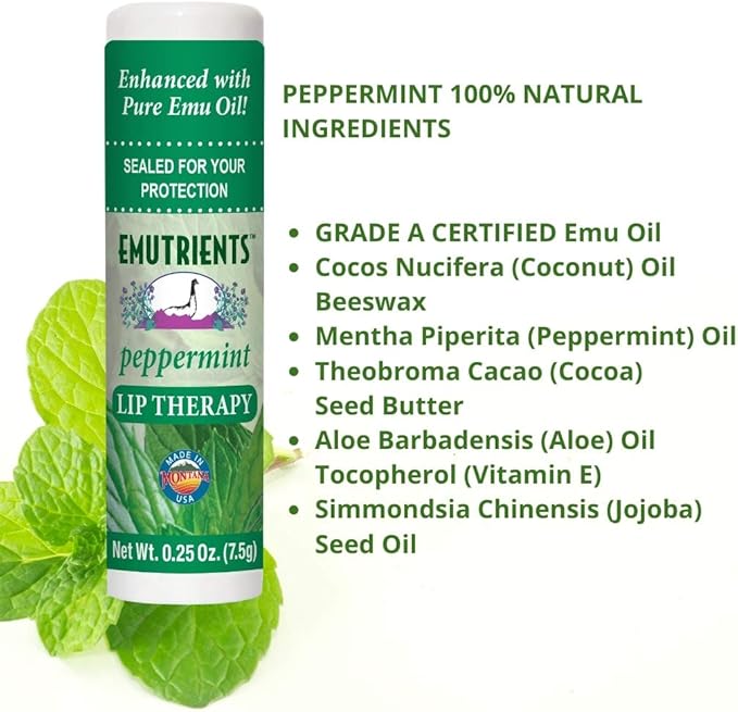 Montana Emu Ranch Natural Lip Balm 0.25 Ounce - Peppermint - Long Lasting Lip Therapy with Emu Oil-VivaGrace Women