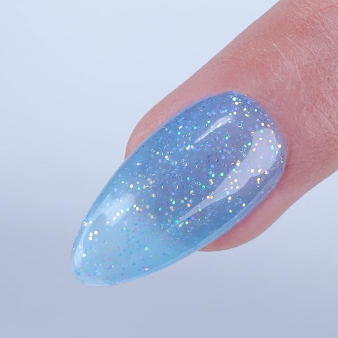 Imtiti Translucent Light Glitter Gel Nail Polish, UV LED Soak Off Sparkle Sky Blue Shimmer Gel Polish
