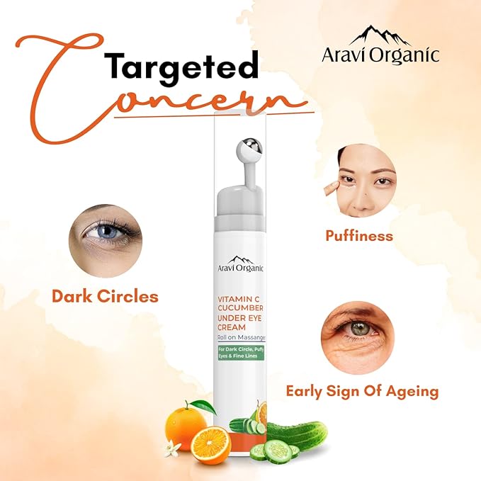 Vitamin C & Cucumber Under Eye Cream Gel Roll on Massager For Dark circles, Puffy Eyes-VivaGrace Women