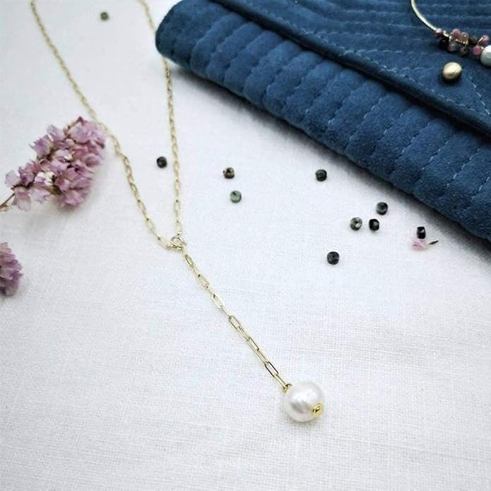 Boho Long Pearl Necklace Gold Lariat Y Necklace Choker Pearl Pendant Necklace Vintage Minimalist Necklace Chain Jewelry for Women and Girls-VivaGrace Women