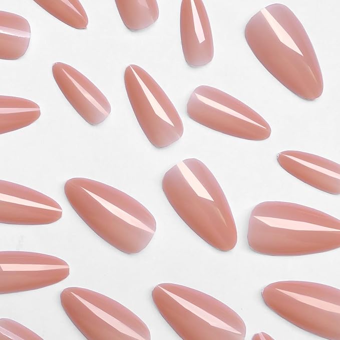 LoveOurHome 240pc Almond Press on Nails Medium Length, Colored Nude Fake Nail Tips Full Cover Artificial Fingernail French Stiletto Manicure with Adhesive Tabs for Women Girls Kids