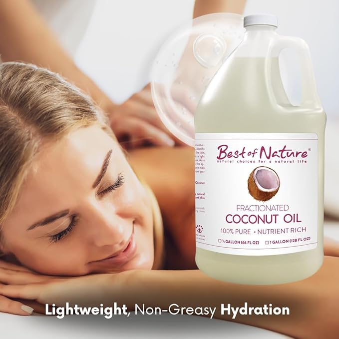 Best of Nature 100% Pure Fractionated Coconut Oil - Liquid MCT Massage & Body Oil, Unscented Moisturizer for Hair, Skin, Face, Aromatherapy Carrier for Essential Oils, Half Gallon (64 fl oz)-VivaGrace Women