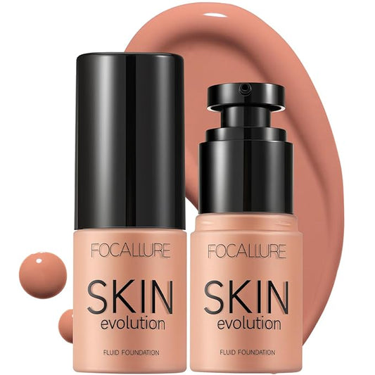 FOCALLURE 2 Pcs Liquid Foundation, Skin Evolution Foundation + Concealer, Full Coverage Foundation Makeup, Durable, Waterproof, Oil-Control, Hides Wrinkles & Lines, Sand-VivaGrace Women