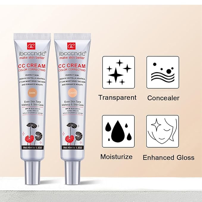 Color Correcting CC Cream with SPF 25,Full-Coverage Foundation,Hydrating Serum,Refine Skin Texture, Avoid Sun Damage (Dark, 45 ml)-VivaGrace Women